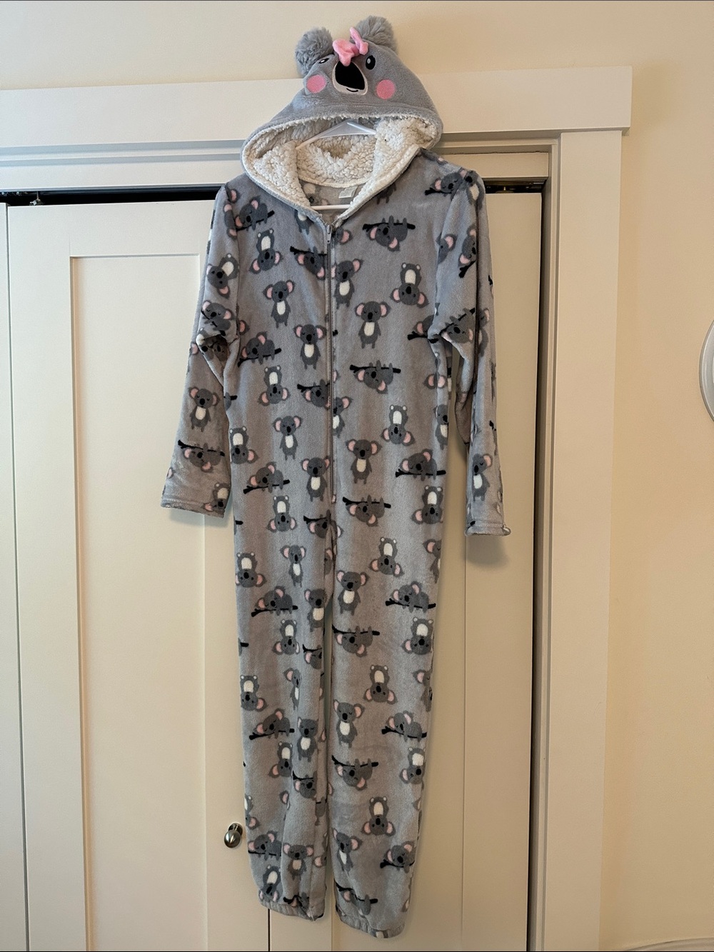 Koala Kids Grey and Pink Hooded Koala-Print Onesie Pajamas